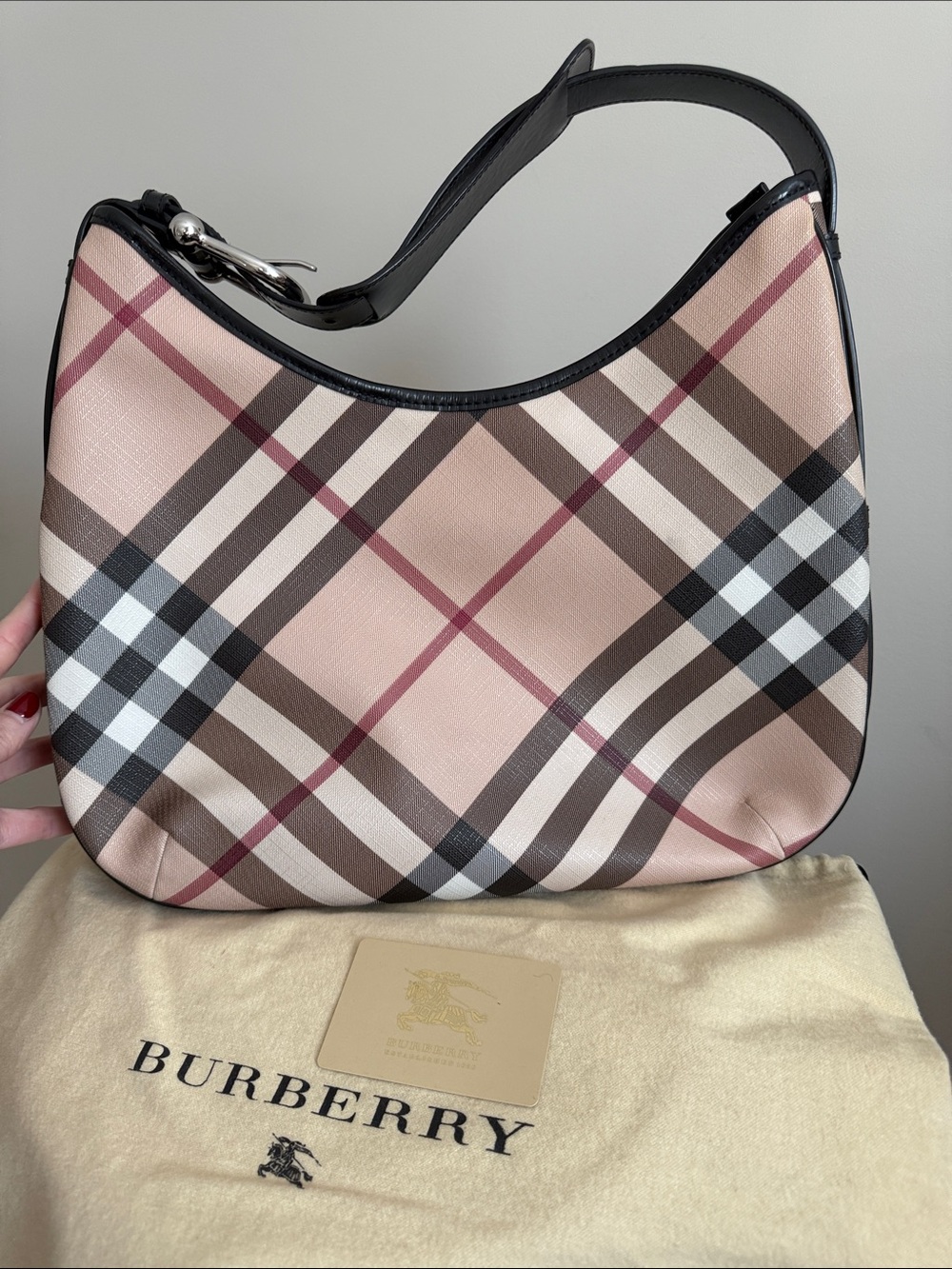 Burberry Beige  Check Shoulder Bag with Black Trim - Picture 2 of 12